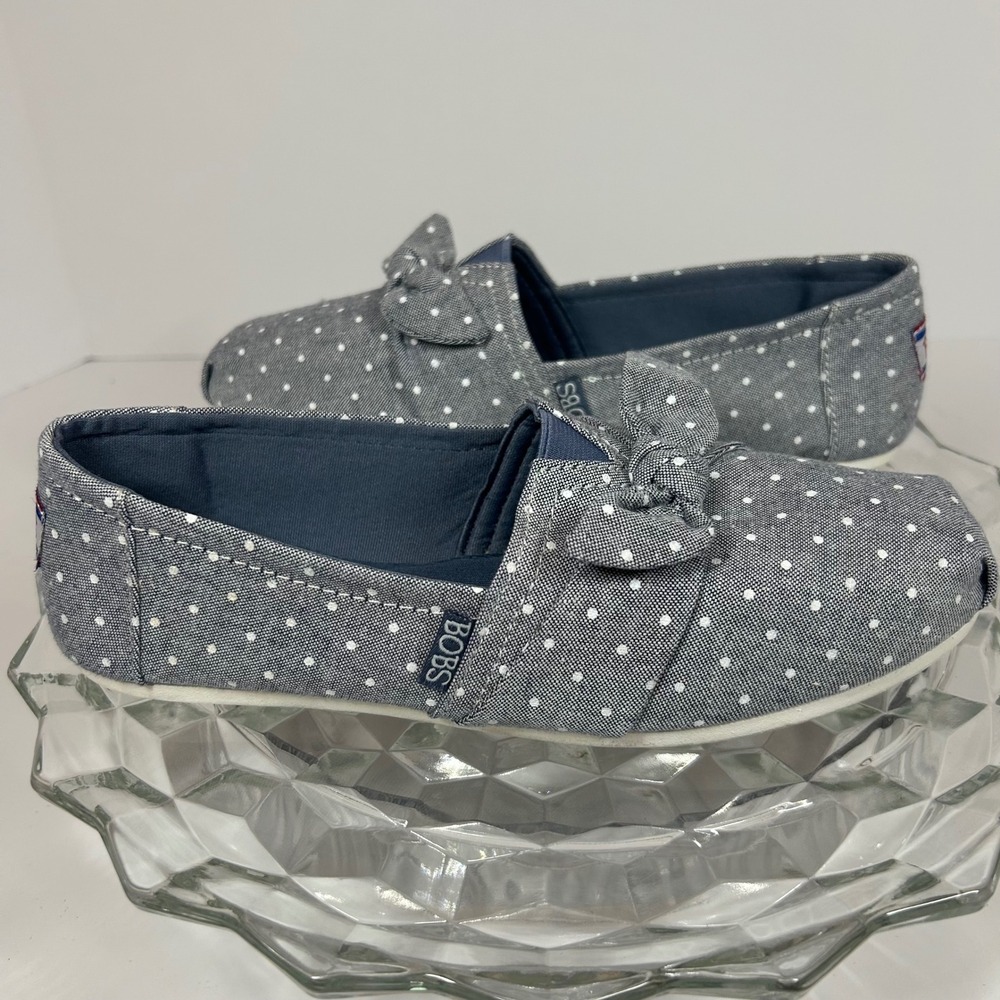BOBS from Skechers Polka Dot Bow Slip On Casual Comfort Shoes Womens Size‎ 7.5